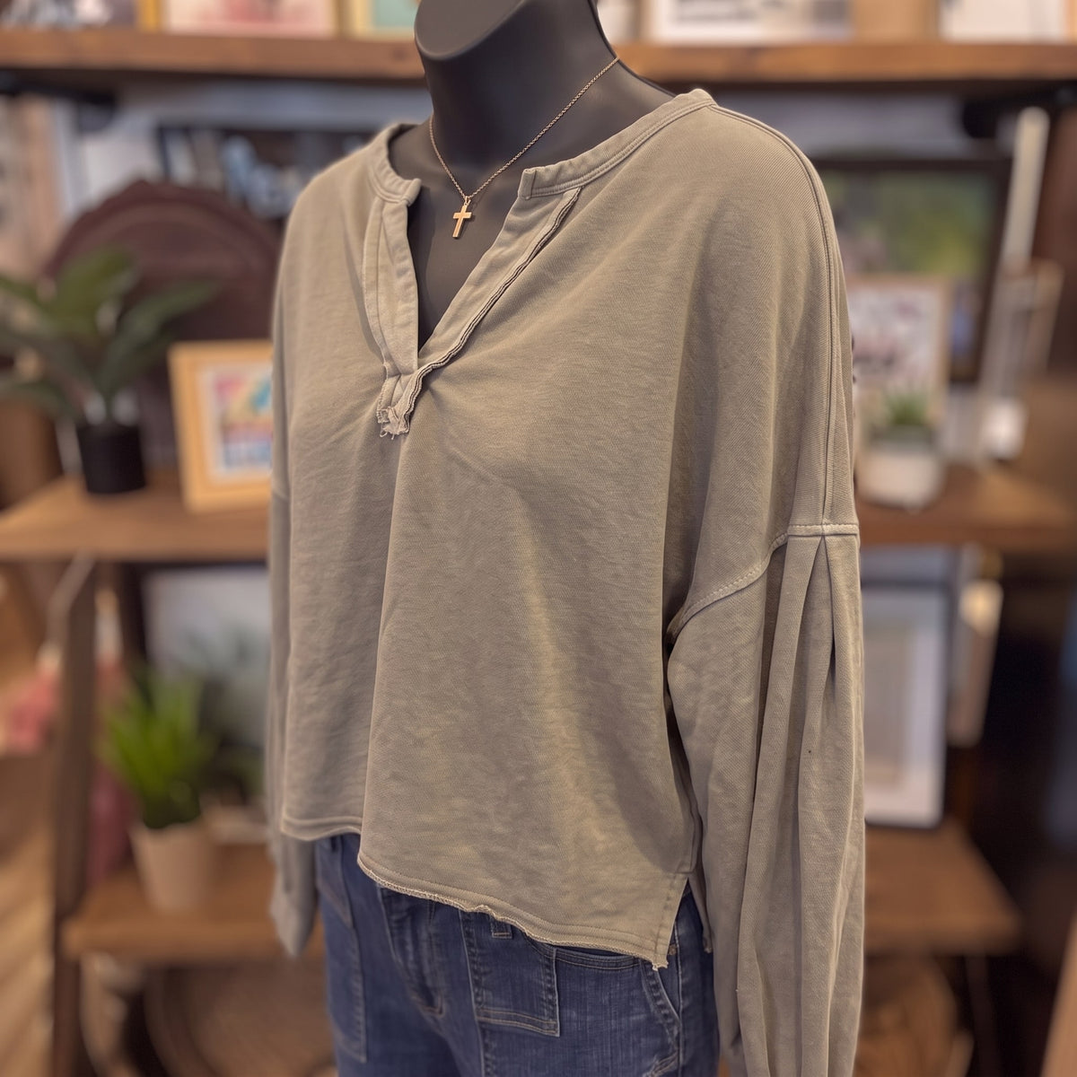 Notch Neck Crop Top | Mocha — Angled view on mannequin