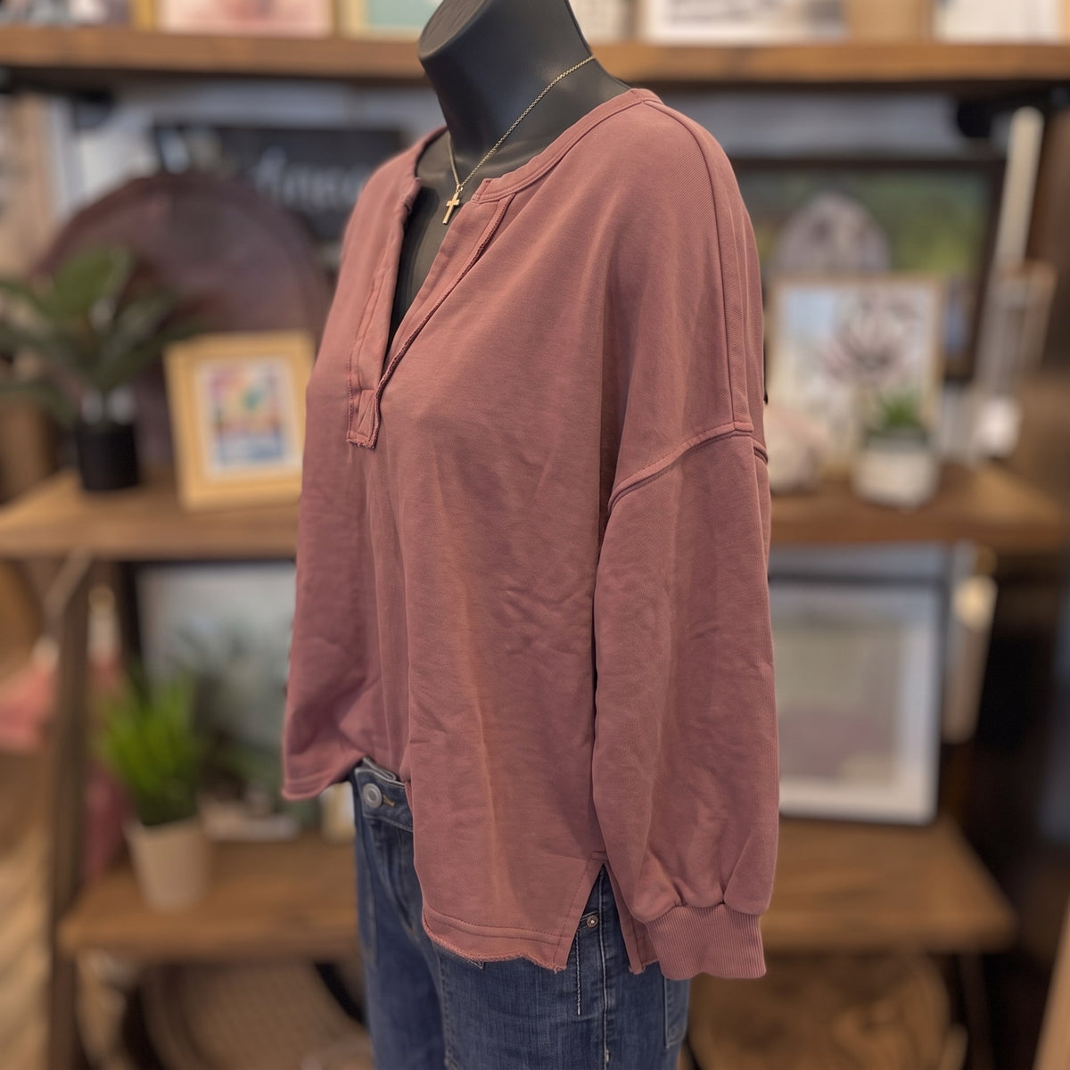 Notch Neck Crop Top | Terracotta — Angled view on mannequin