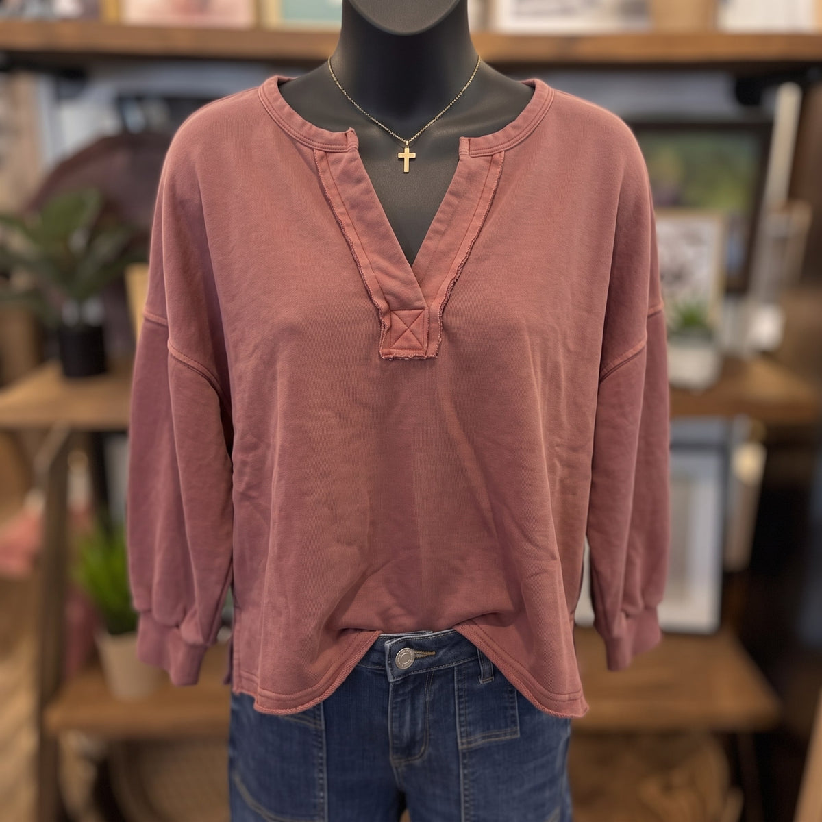 Notch Neck Crop Top | Terracotta — Front view on mannequin