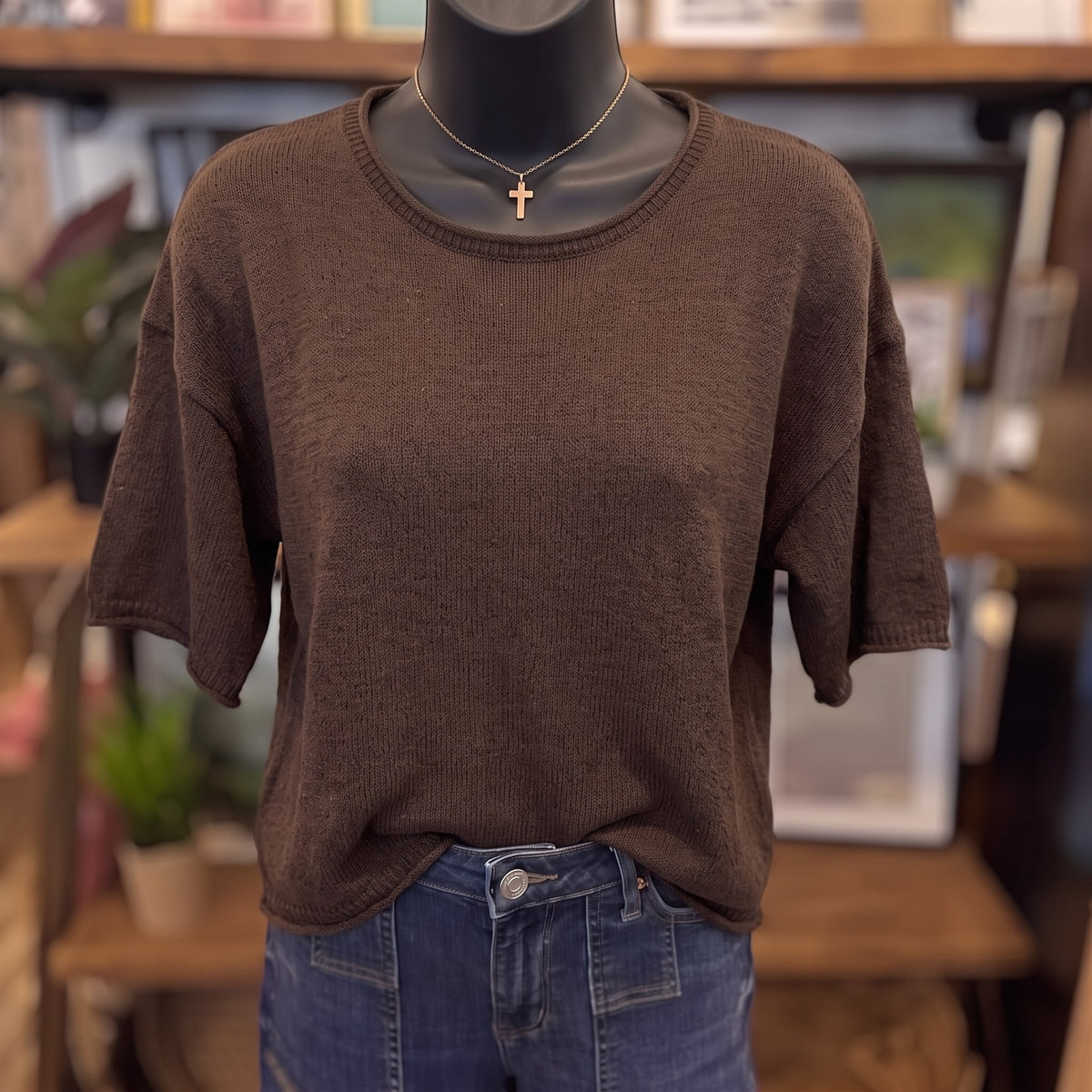 Raw Edge Knit Sweater | Chocolate Brown — Front view