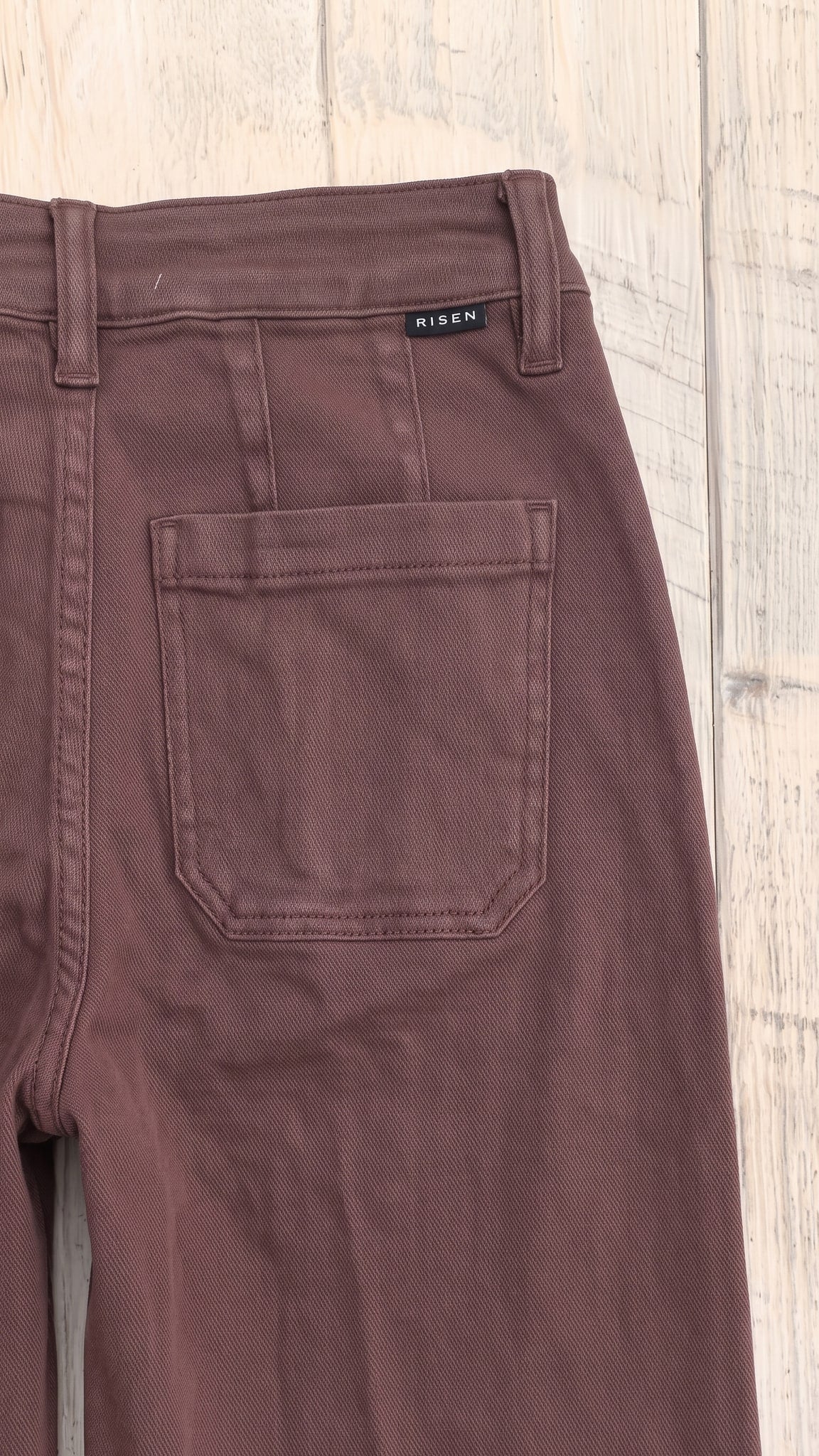 Risen Tummy Control Mid Rise Wide Leg Wide Hem Pants — Back pocket detail
