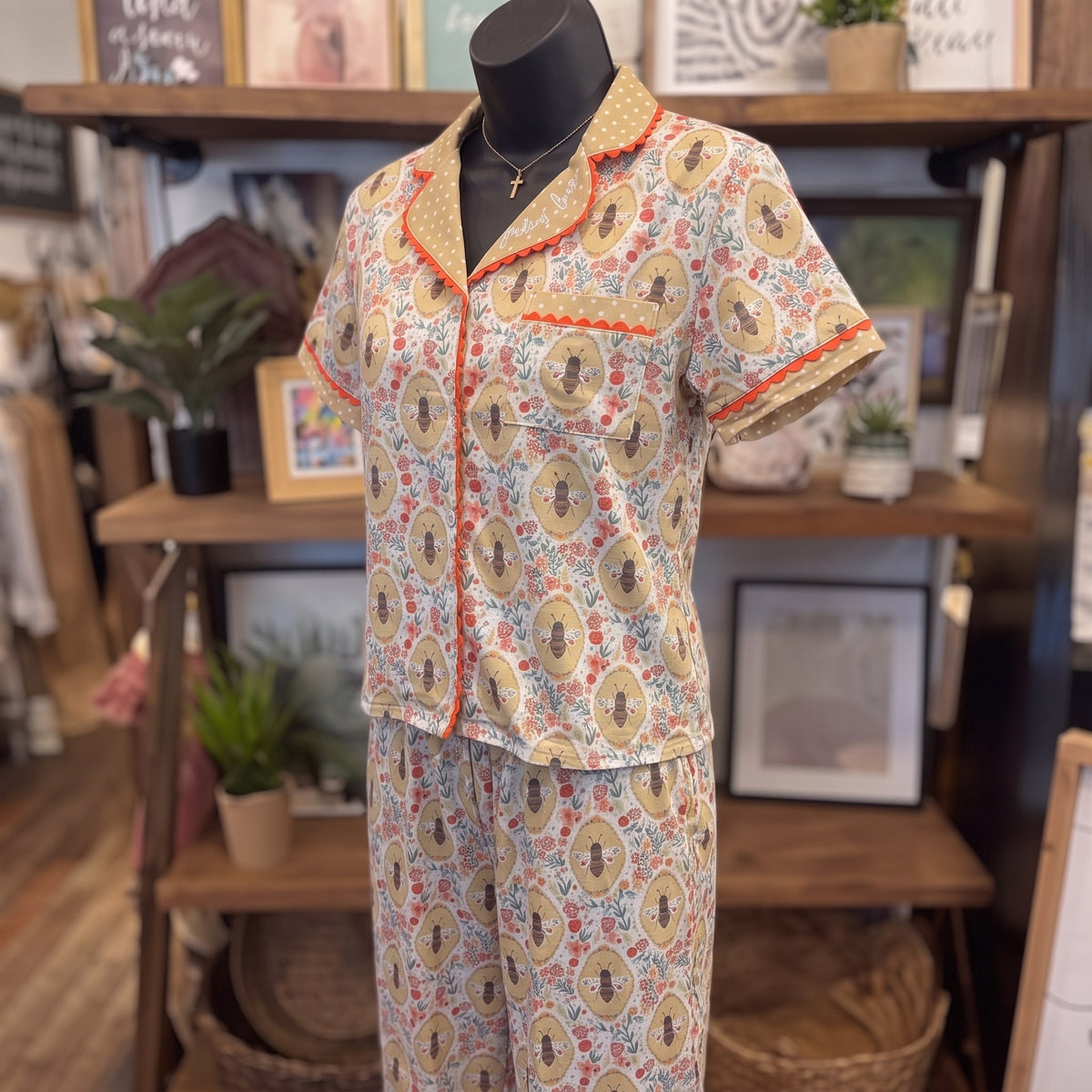 Farm Girl Luxe PJ Set | Bee — Angled view on mannequin