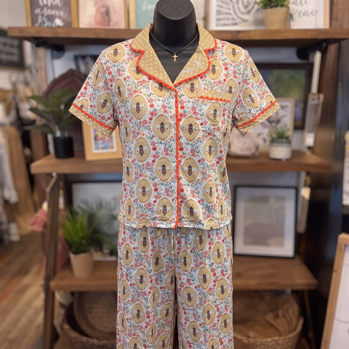Farm Girl Luxe PJ Set | Bee — Front view on mannequin