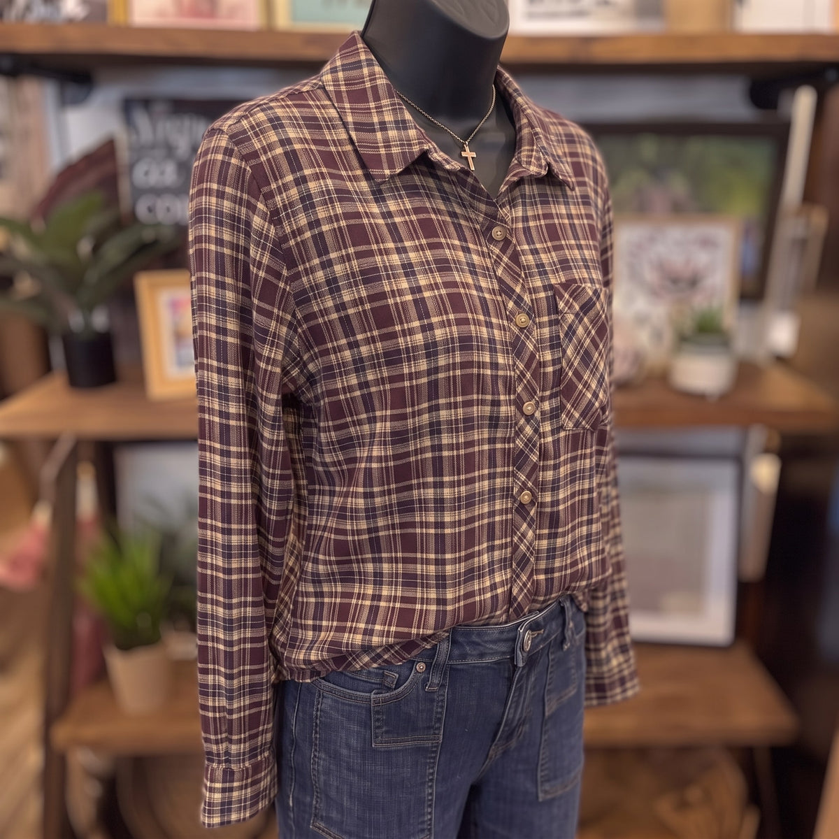 Be Cool Plaid Flannel Shirt | Plum — Angled view
