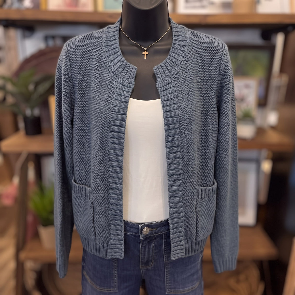 Be Cool Knit Cardigan | Teal — Front view on mannequin