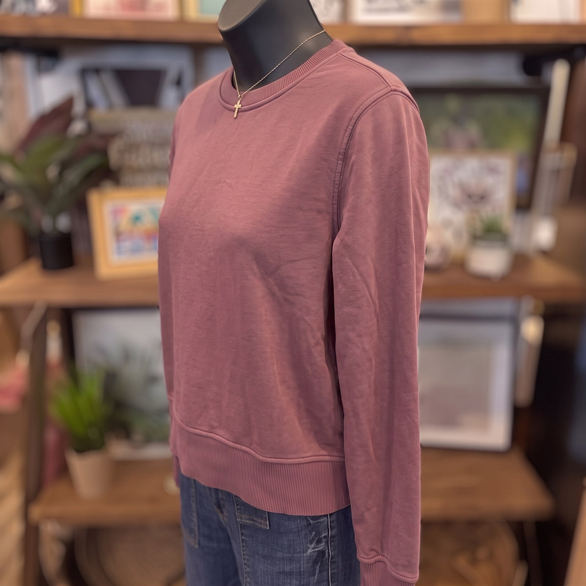 Be Cool Everyday Essential Lightweight Crewneck Top | Merlot — Angled view