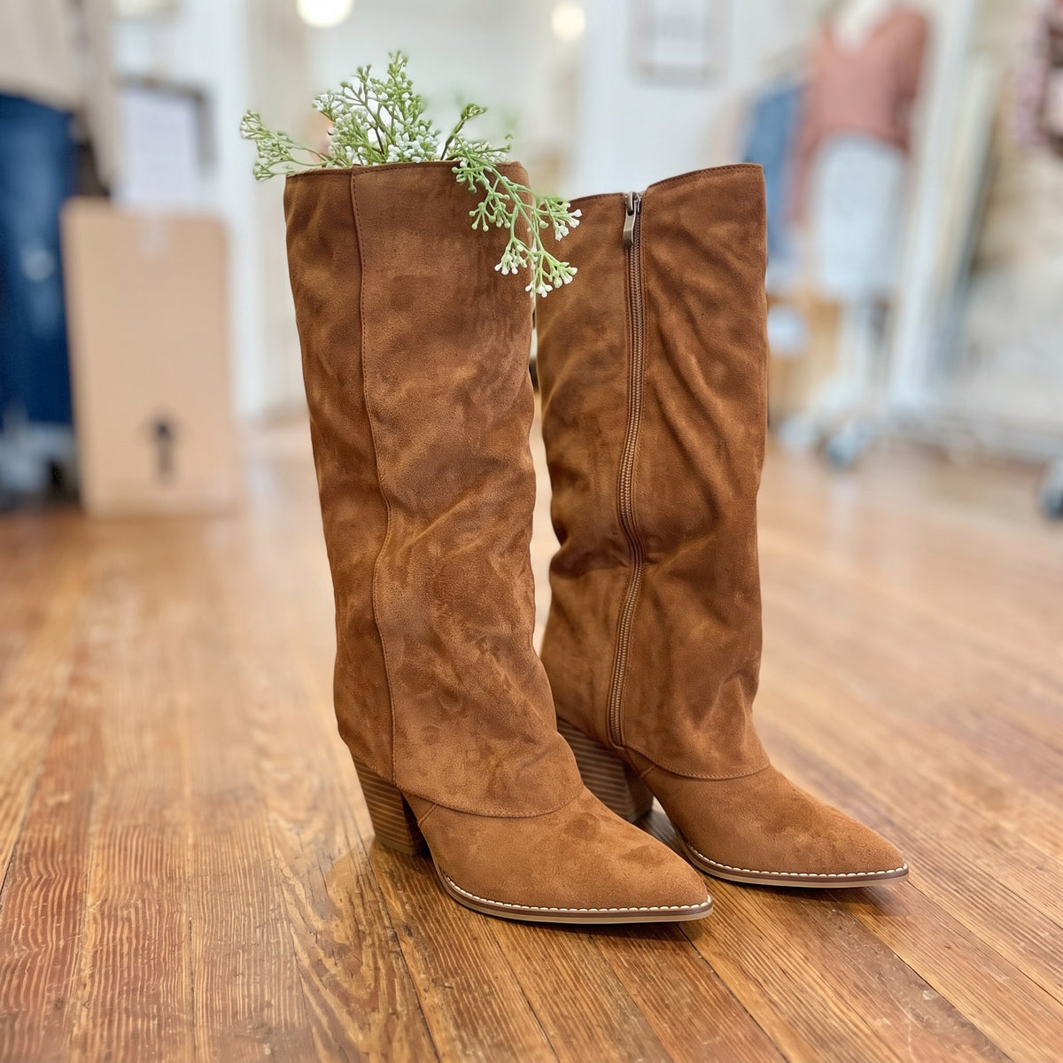 High Road Boot | Tobacco Faux Suede — Front view