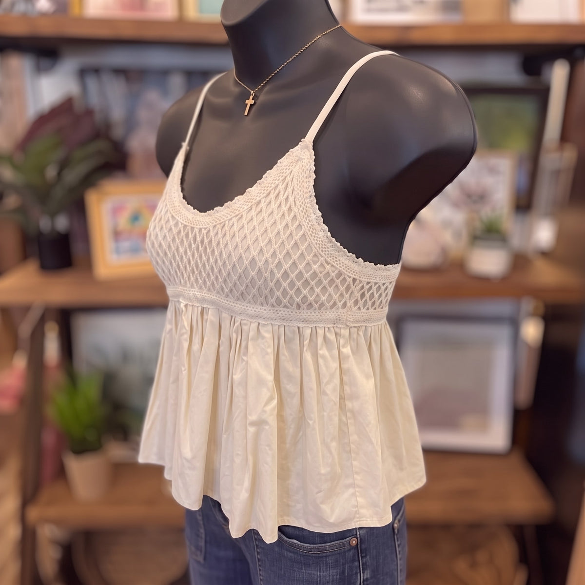 women's top TH12275 | Oatmeal — Angled view