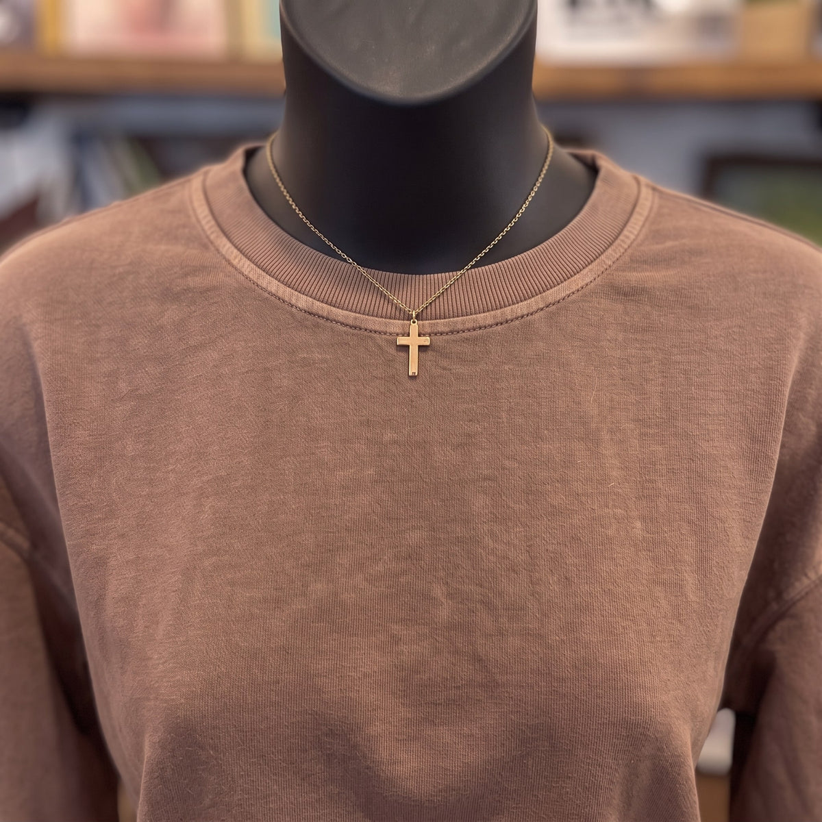 Washed Crew Neck Long Sleeve Knit Top | Brown — Detail close-up