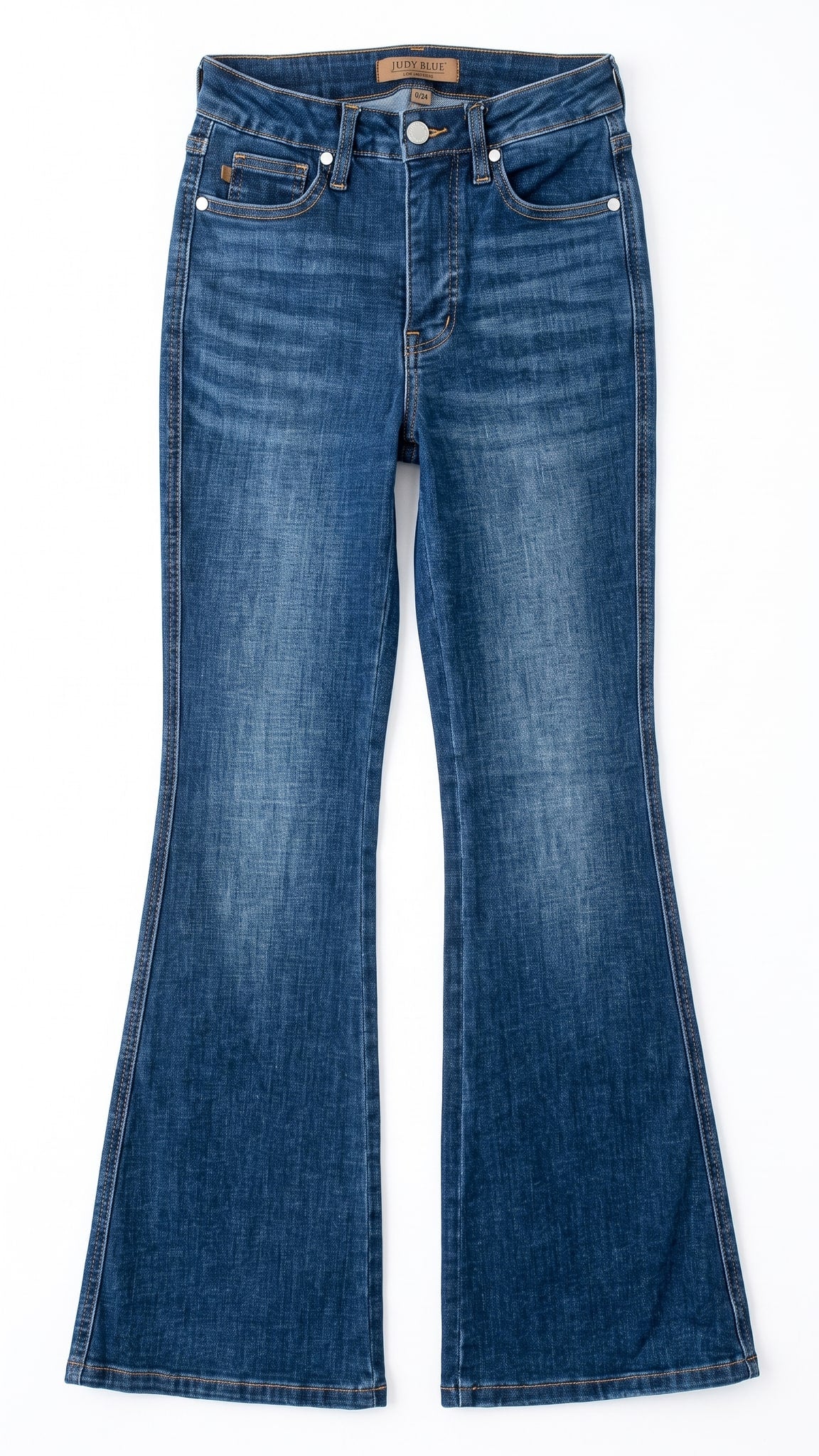 Judy Blue High Waisted Tummy Control Charlotte Flare Jeans | Dark Modern Indigo — Front view