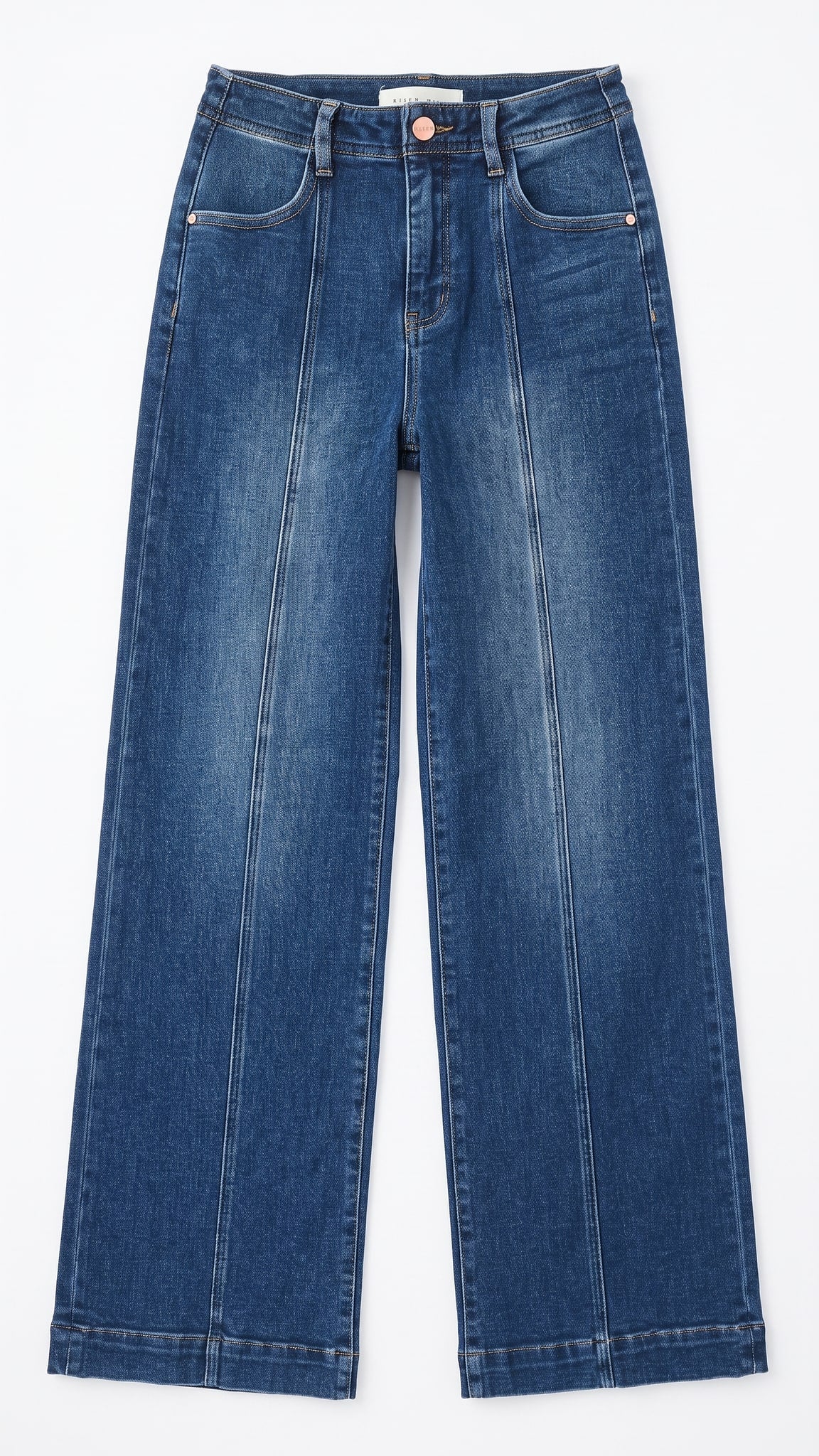 Risen Mid Rise Stretchy Wide Leg Jeans | Dark — Front view