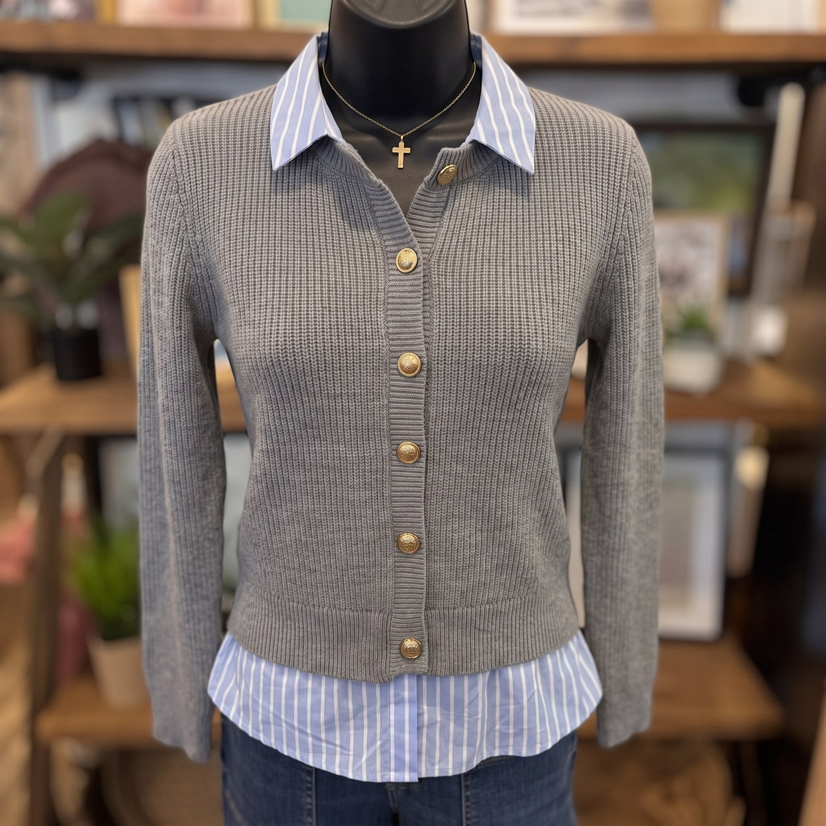 Be Cool Double Layer Cardigan | Heather Grey — Front view on mannequin