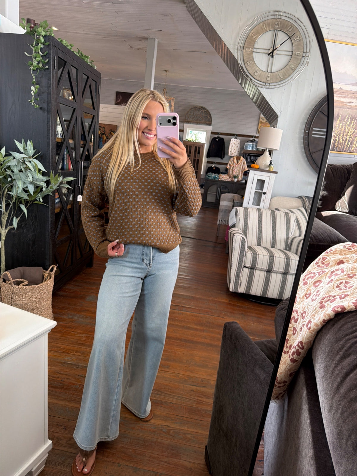 Be Cool Polka Dot Sweater | Brown — Worn by model