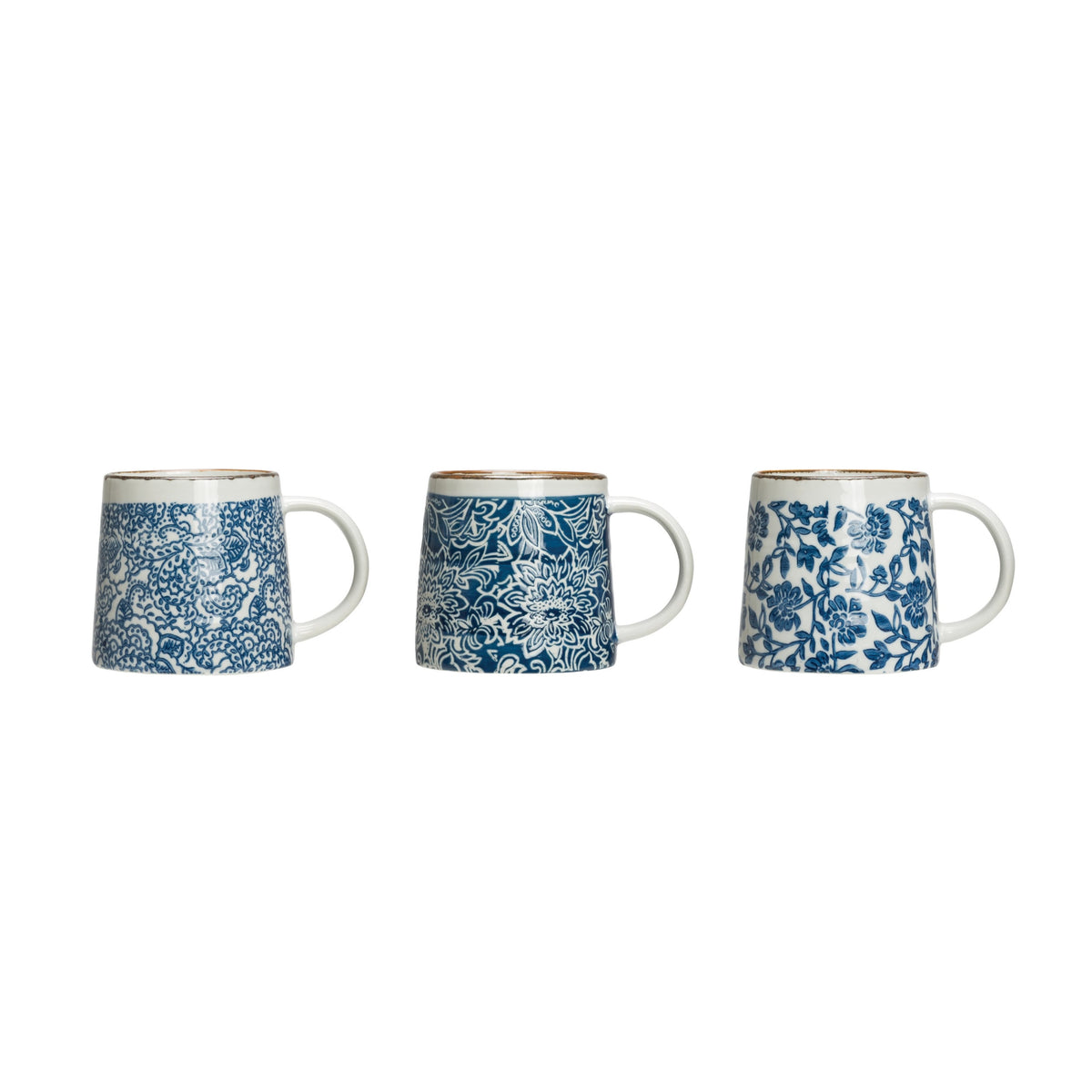 Hand-Stamped Stoneware Mug | Blue & White