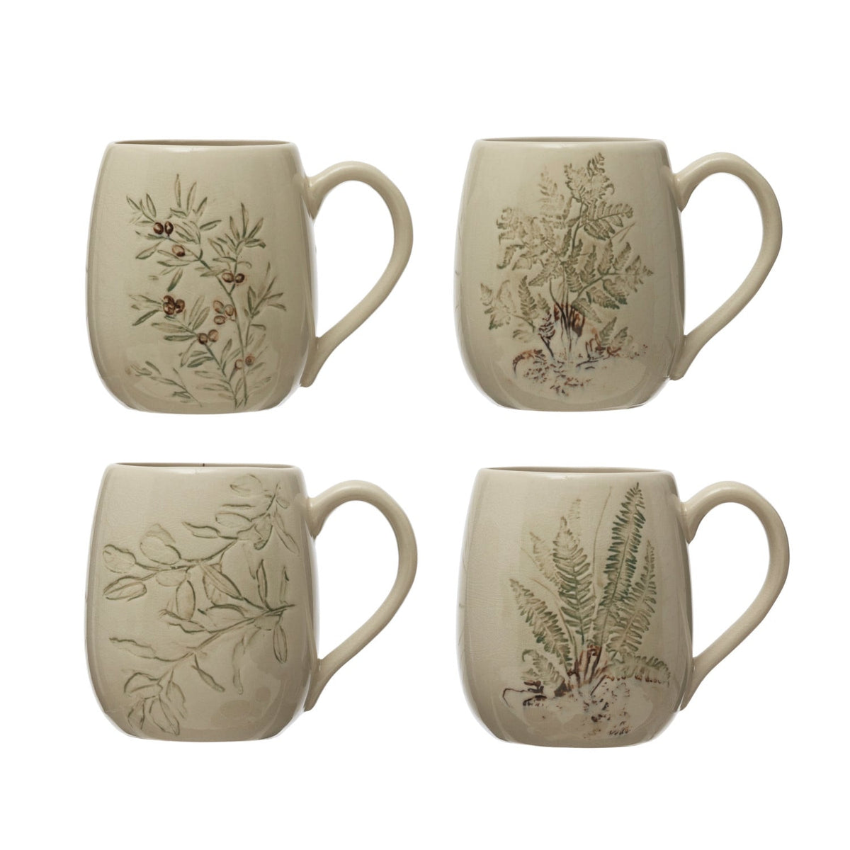 Debossed Botanical Mug, 16 oz | Cream