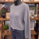 Roll Up Knit Sweater | Dusty Blue — Angled view