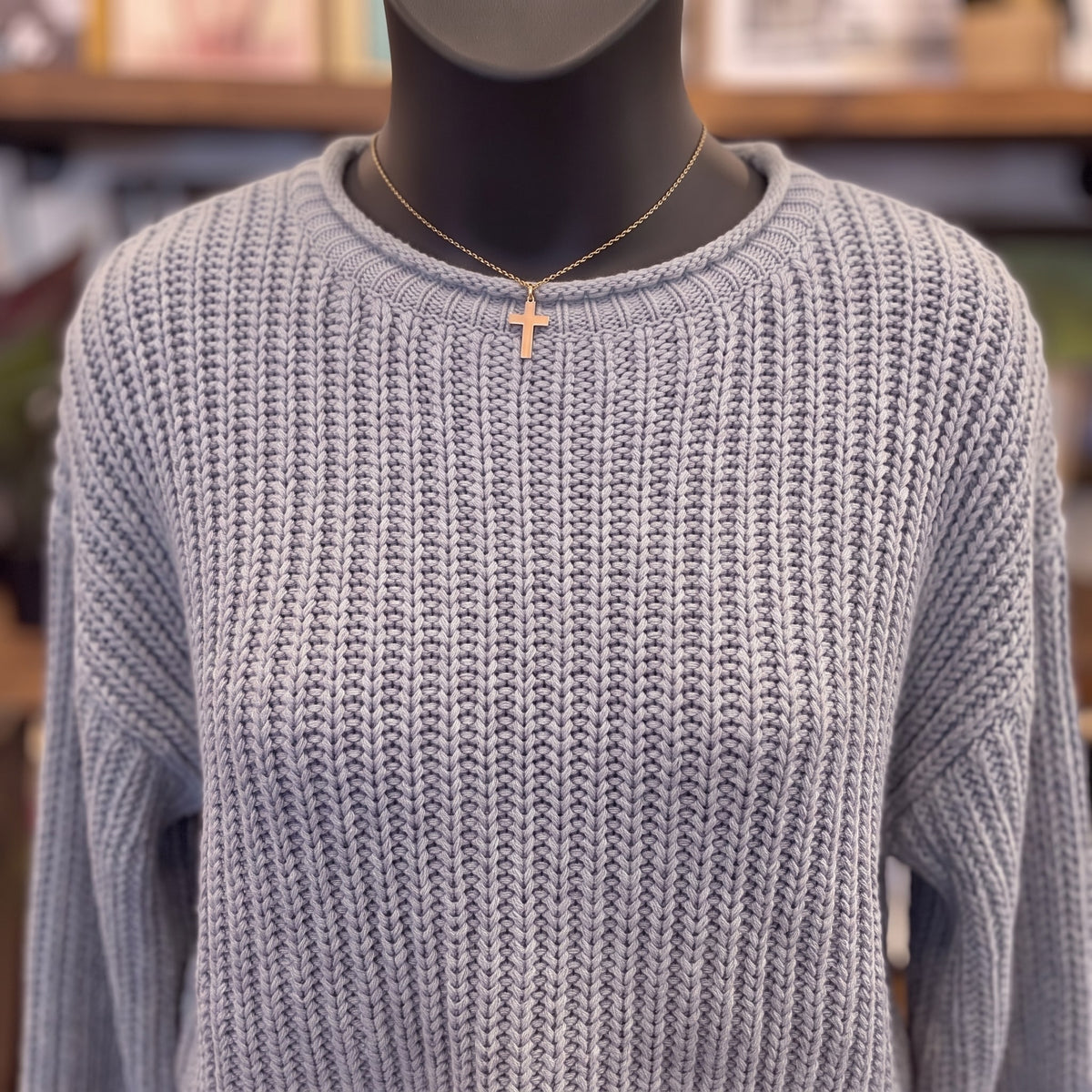 Roll Up Knit Sweater | Dusty Blue — Detail close-up