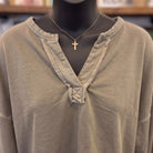 Notch Neck Crop Top | Mocha — Fabric and detail close-up