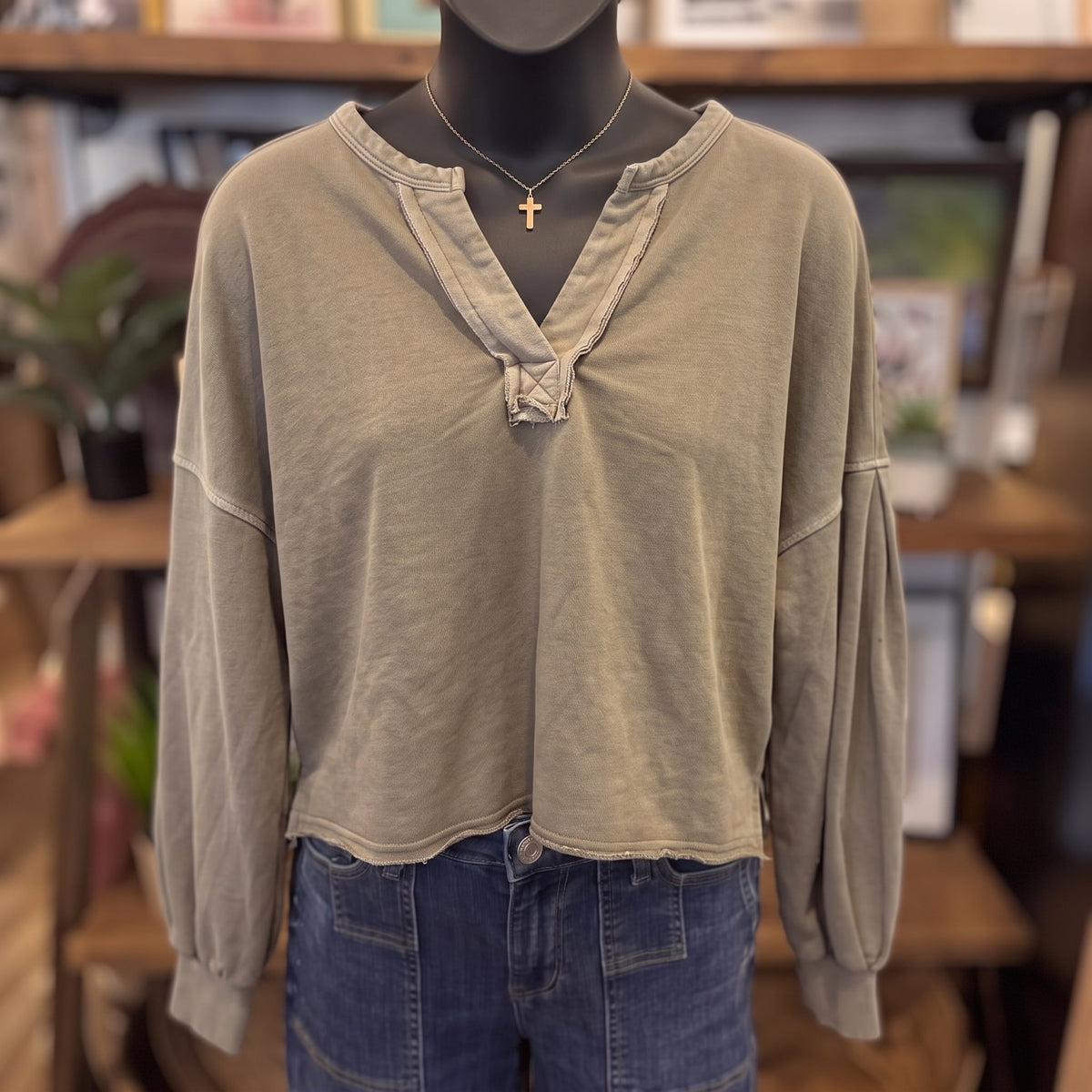Notch Neck Crop Top | Mocha — Front view on mannequin