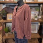 Notch Neck Crop Top | Terracotta — Angled view on mannequin