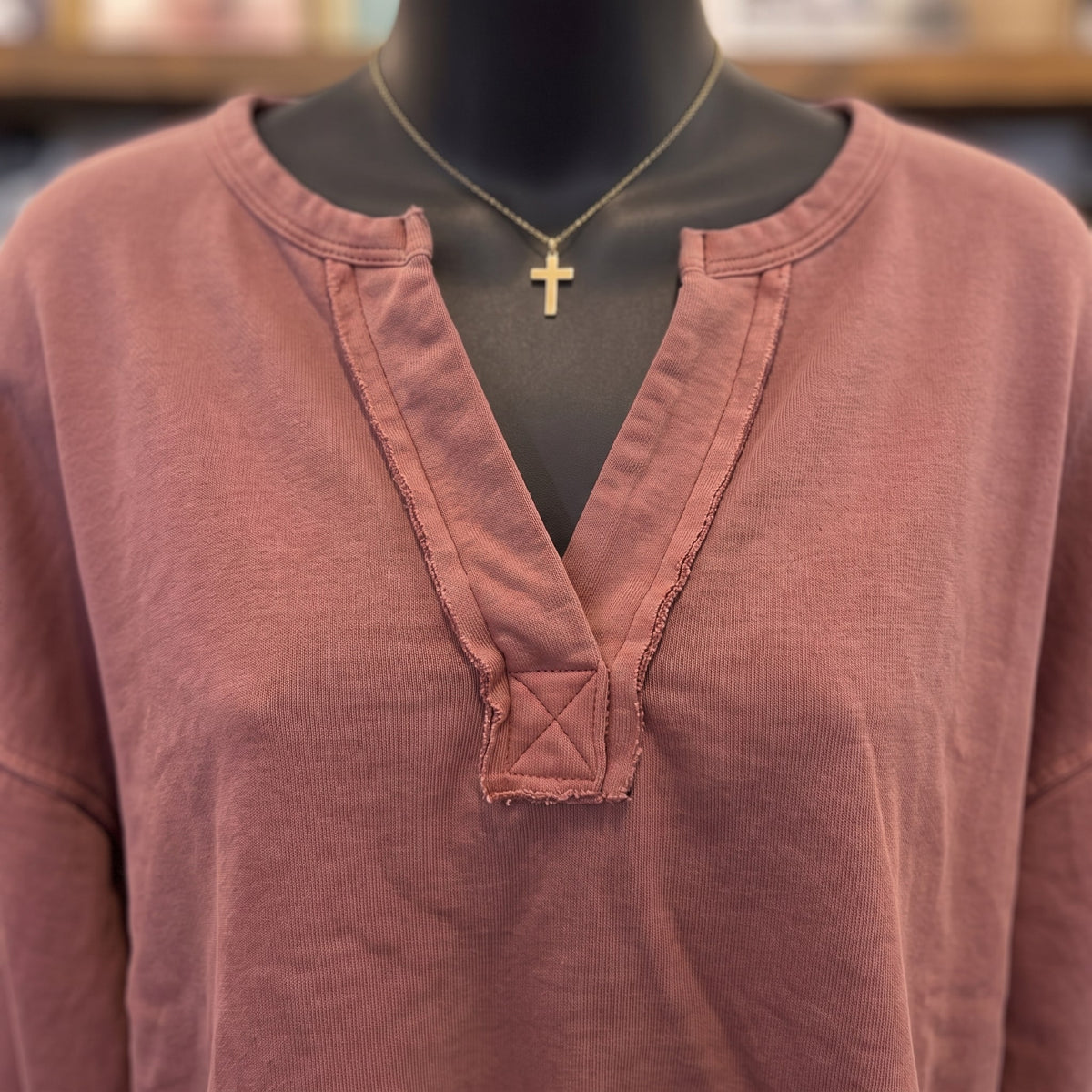 Notch Neck Crop Top | Terracotta — Fabric and detail close-up