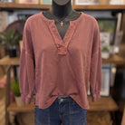 Notch Neck Crop Top | Terracotta — Front view on mannequin