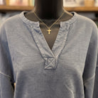 Notch Neck Crop Top | Ash Blue — Fabric and detail close-up