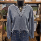Notch Neck Crop Top | Ash Blue — Front view on mannequin
