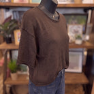 Raw Edge Knit Sweater | Chocolate Brown — Angled view