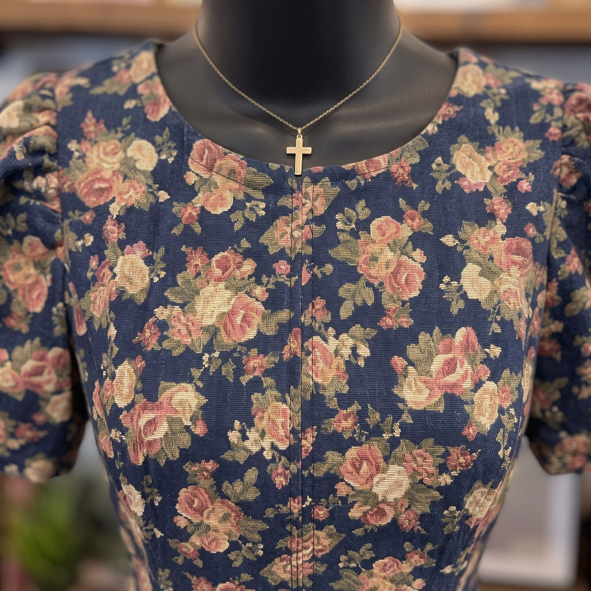 Floral Denim Mini Dress | Denim Multi — Fabric and detail close-up