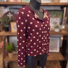 Reversible Polka Dot Sweater Cardigan | Merlot Oatmeal — Angled view on mannequin