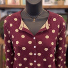 Reversible Polka Dot Sweater Cardigan | Merlot Oatmeal — Fabric and detail close-up