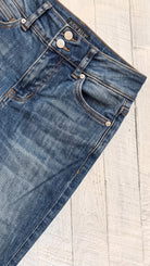 Judy Blue Petite Flare Jeans | Medium Wash — Front pocket detail