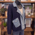 Cable Knit Denim Trim Jacket | Navy — Angled view