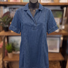Lyocell Denim Short Sleeve Mini Shirt Dress | Medium Denim — Front view on mannequin