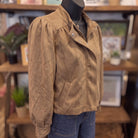 Suede Mock Neck Zip Up Jacket | Sugar Almond — Angled view