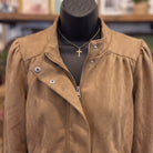 Suede Mock Neck Zip Up Jacket | Sugar Almond — Detail close-up