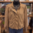Suede Mock Neck Zip Up Jacket | Sugar Almond — Front view