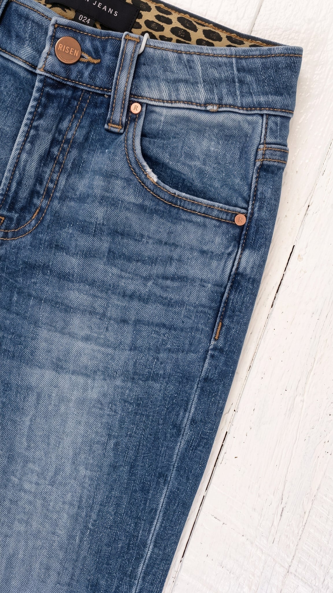 Risen Mid Rise Crop Wide Jeans | Dark — Front pocket detail