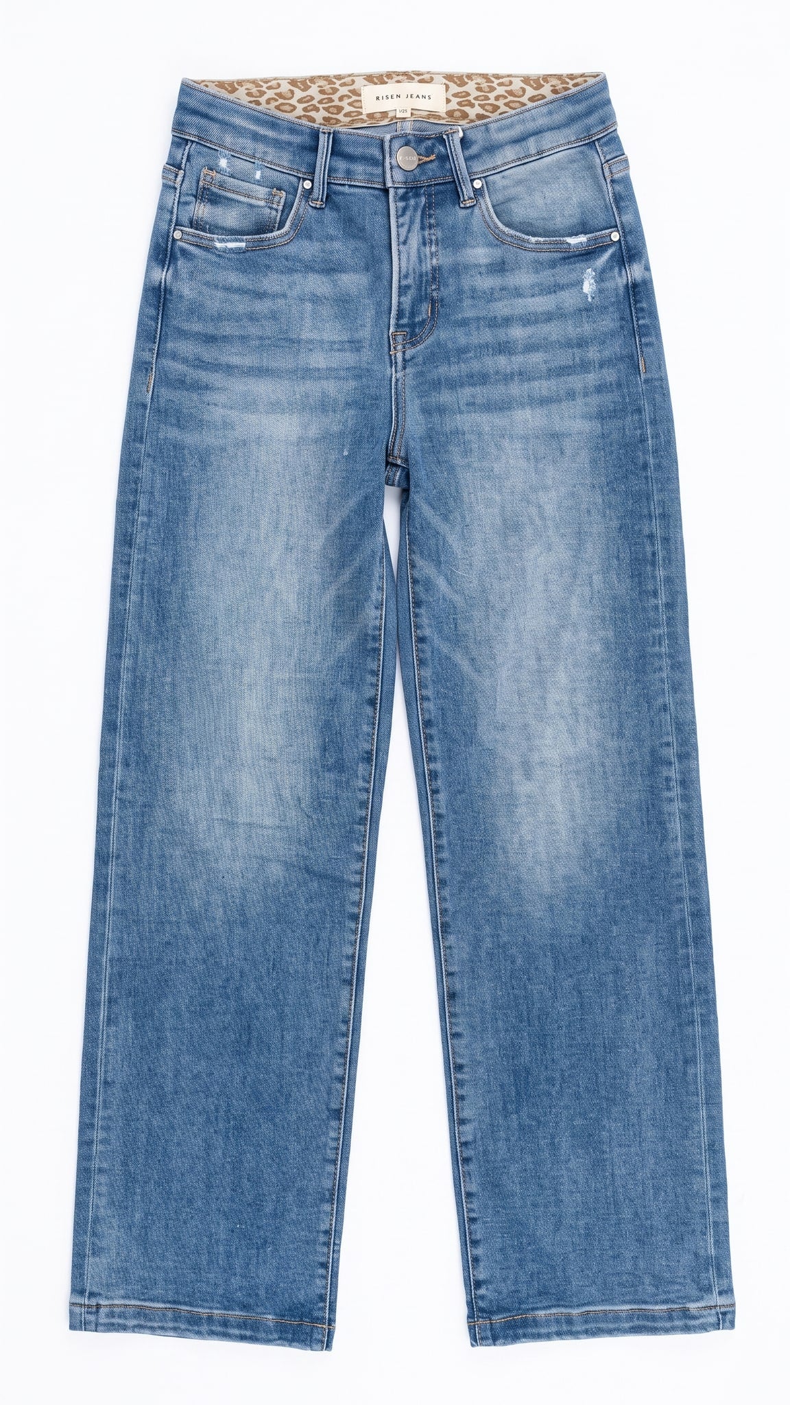 Risen Distressed Wide Leg Jeans | Medium — Front view