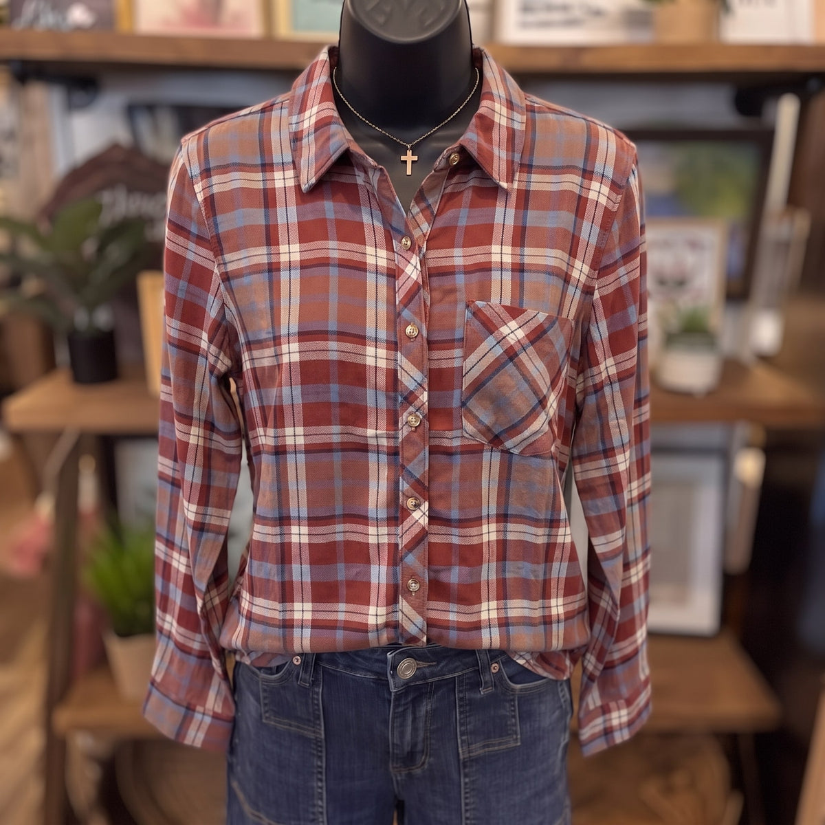 Be Cool Plaid Flannel Shirt | Sienna — Front view on mannequin