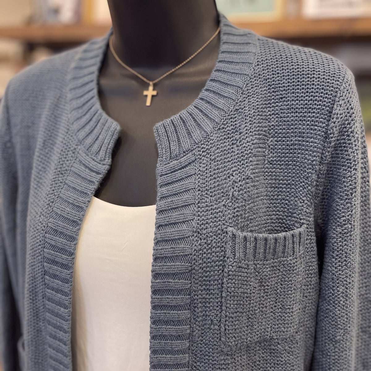 Be Cool Knit Cardigan | Teal — Fabric and detail close-up