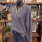 Washed Ribbed Henley Sweater | Indigo — Angled view
