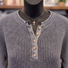 Washed Ribbed Henley Sweater | Indigo — Detail close-up