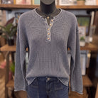 Washed Ribbed Henley Sweater | Indigo — Front view