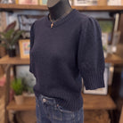 Puff Shoulder Cropped Sweater | Navy — Angled view