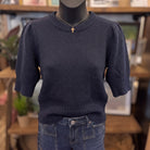 Puff Shoulder Cropped Sweater | Navy — Front view