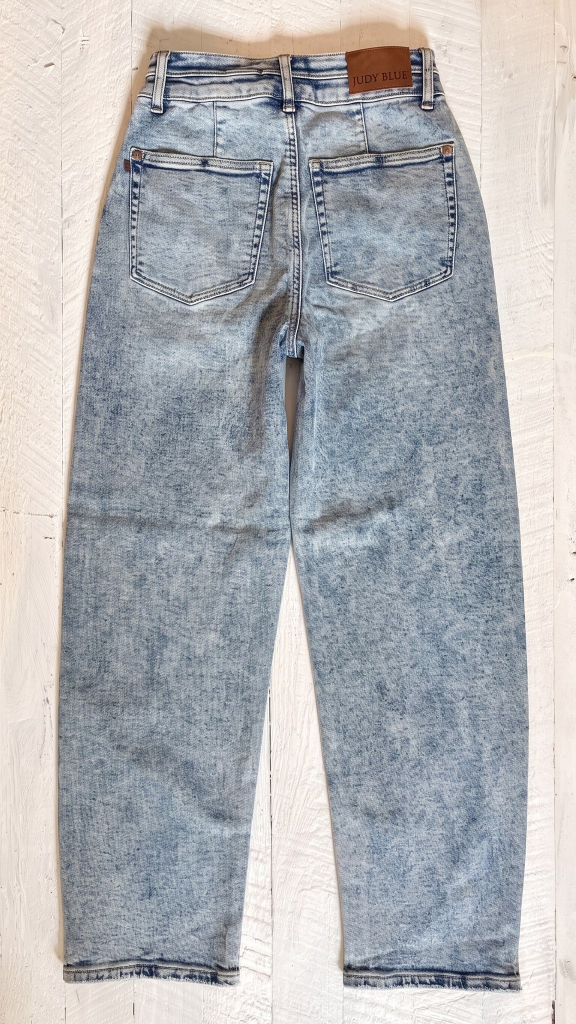 Judy Blue High Waisted Marlow Arc Leg Double Waistband Jeans | Light — Back view