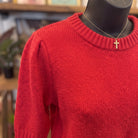Puff Shoulder Cropped Sweater | Red — Detail close-up