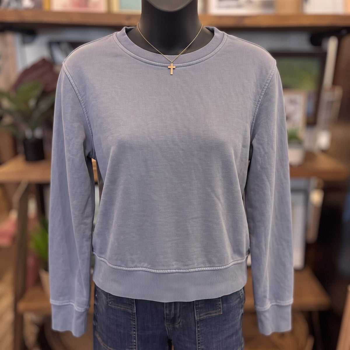 Be Cool Everyday Essential Lightweight Crewneck Top | Retro Blue — Front view